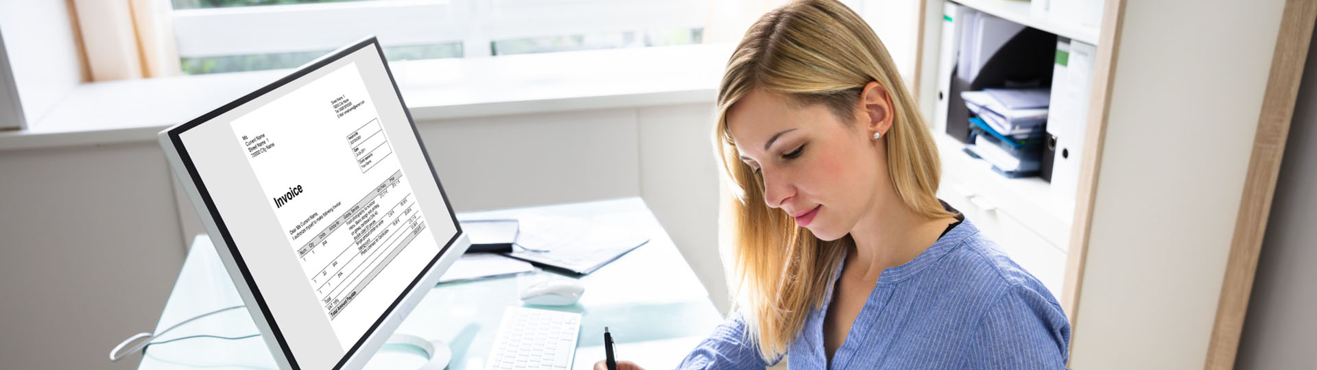 Woman using a laptop computer.